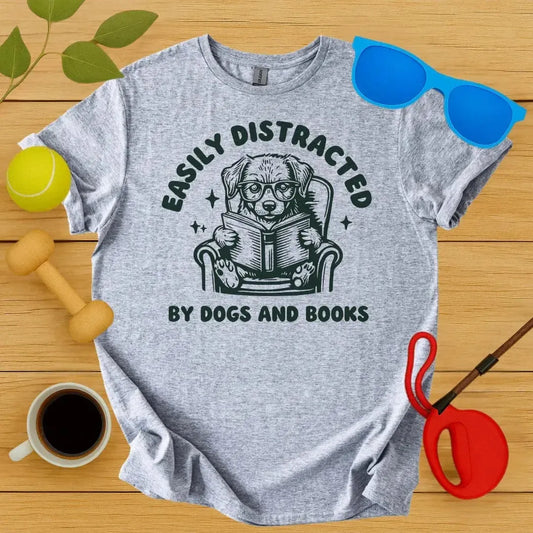Easily Distracted by Dogs & Books T-Shirt