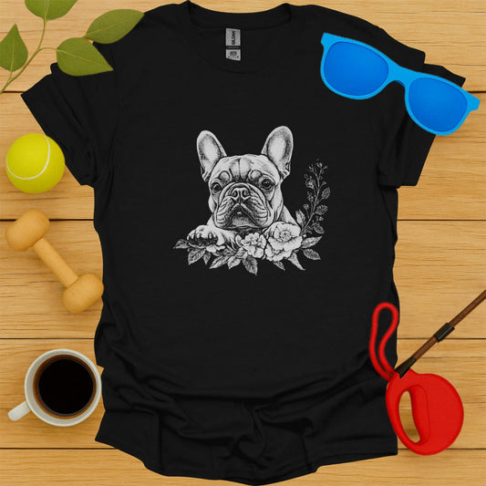 French Bulldog Flower Portrait T Shirt