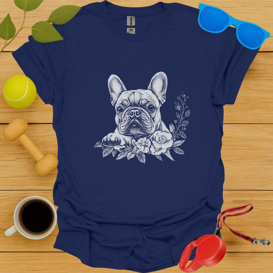 French Bulldog Flower Portrait T Shirt