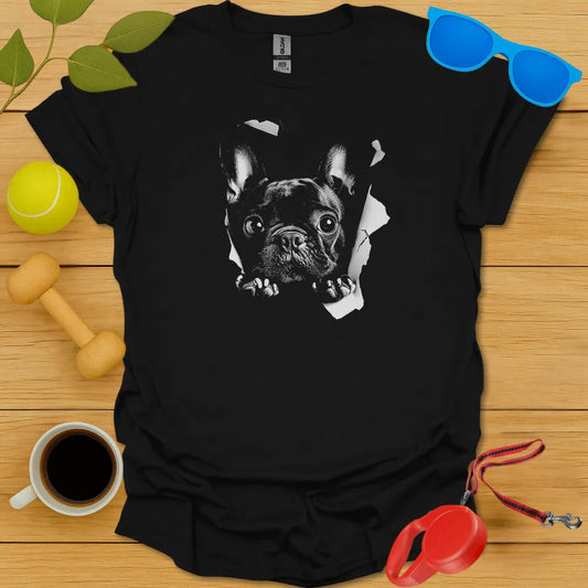 French Bulldog Peaking T Shirt - Black