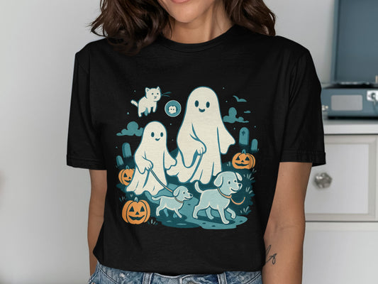 Cute Halloween Ghosts and Dogs Tee for Casual Wear product type