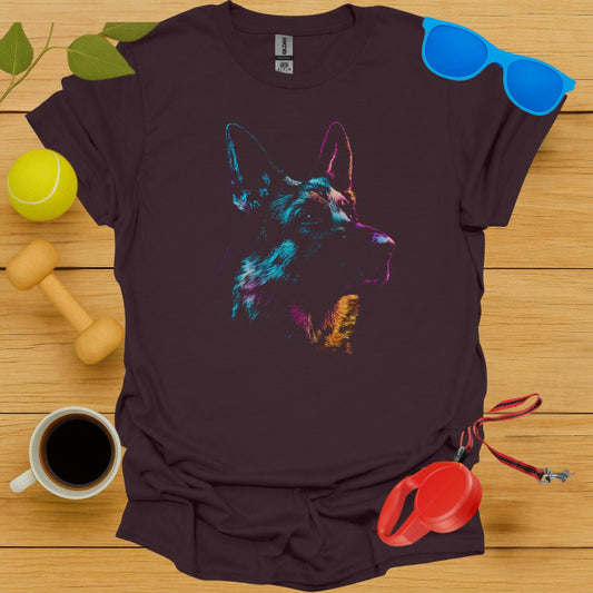 Colorful Dog Face Artwork on Dark Tee shirt product