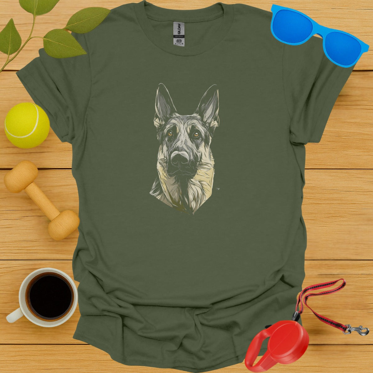 German Shepherd Art Green Casual T-Shirt product