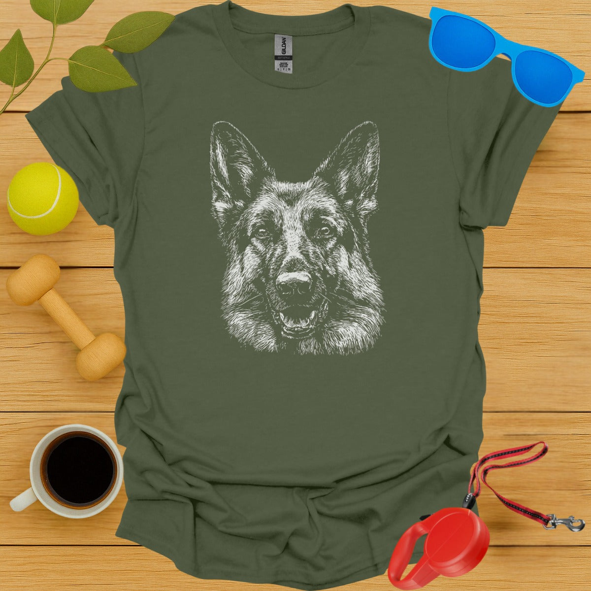 Green T-Shirt with Detailed Dog Print Design product type