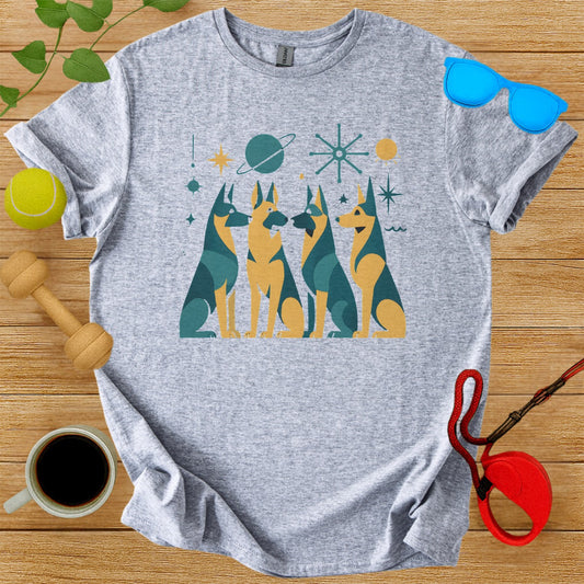 Retro Space-Themed German Shepherd Dogs T-shirt