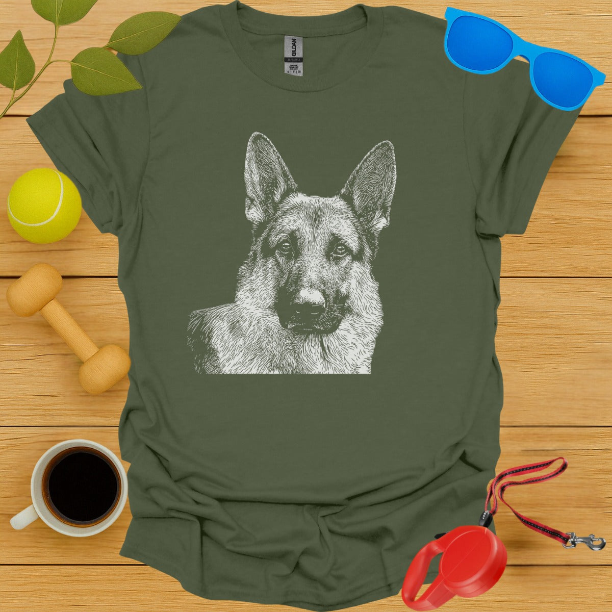 German Shepherd Graphic on Green T-shirt product type