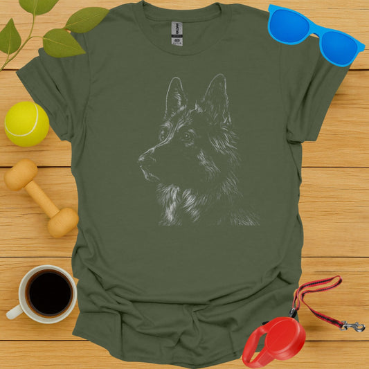 Detailed Sketch of Dog Design on Green T Shirt product