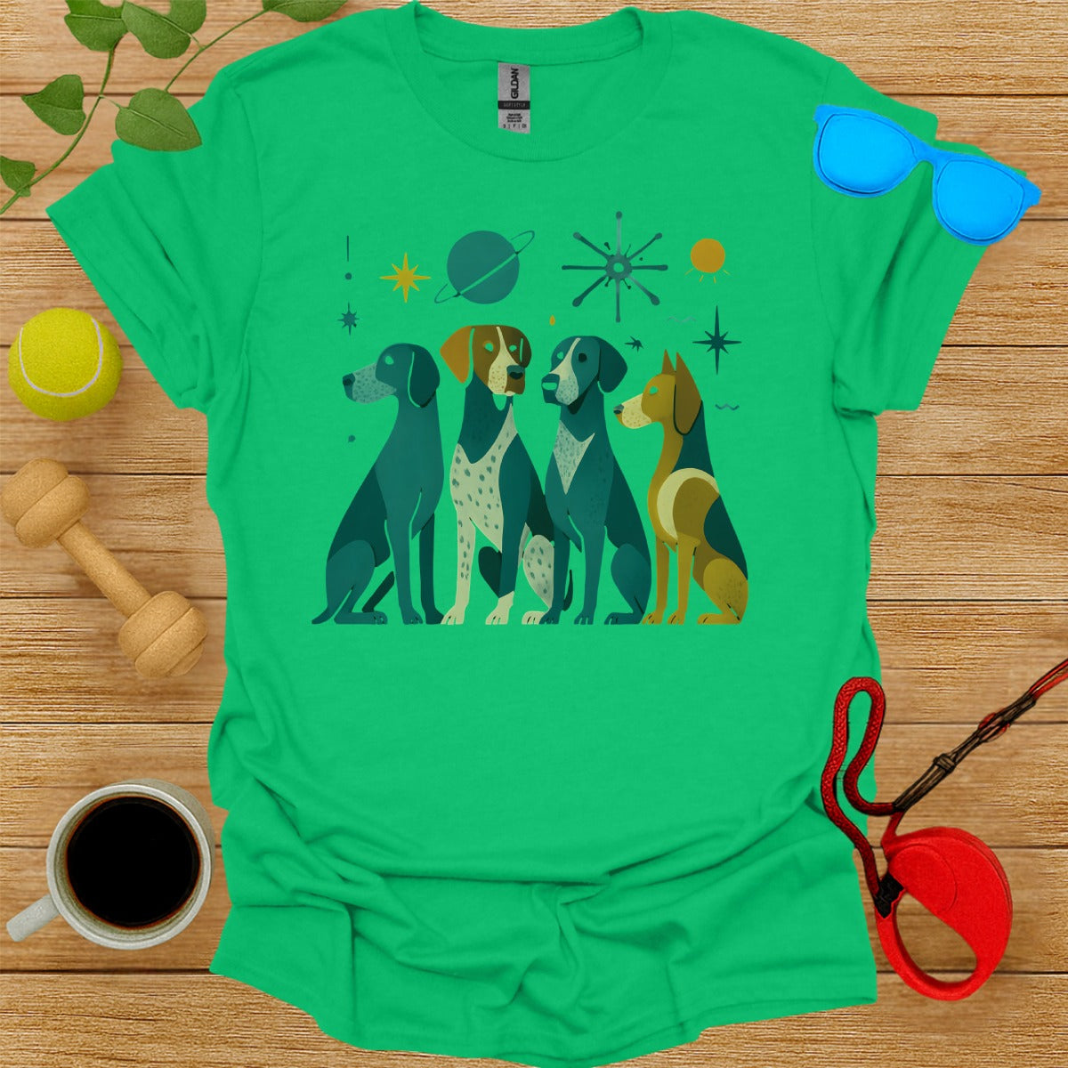 Fun Cosmic Dog Design Retro Style T-Shirt