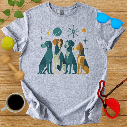 Retro Dogs with Planets Graphic Print T-Shirt