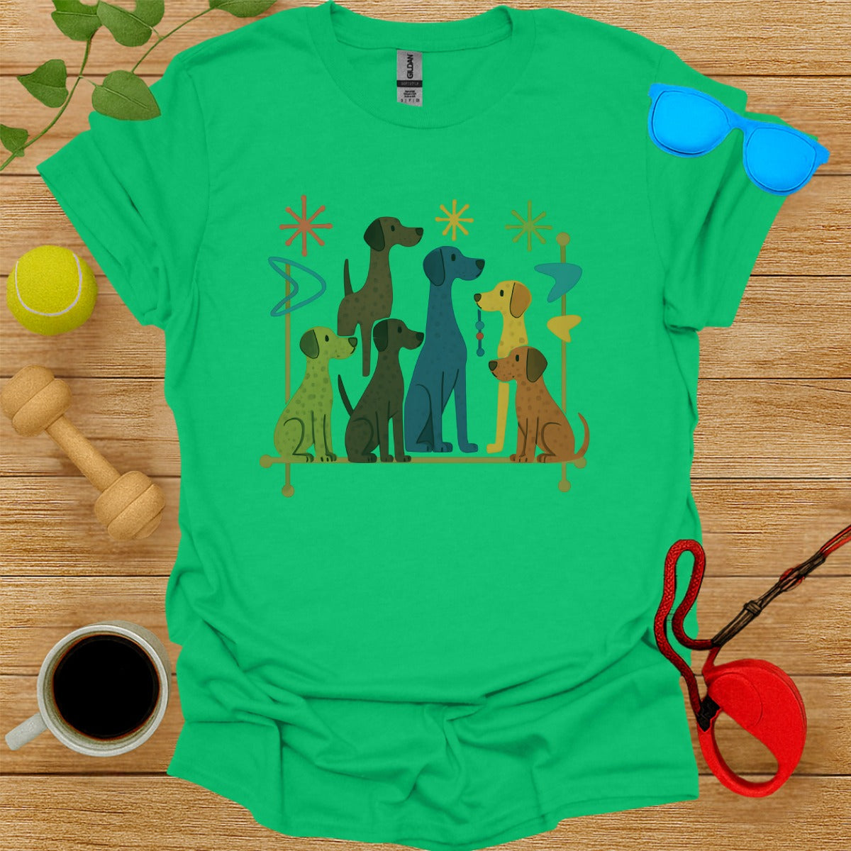 Colorful Dog Group Graphic Design T-shirt