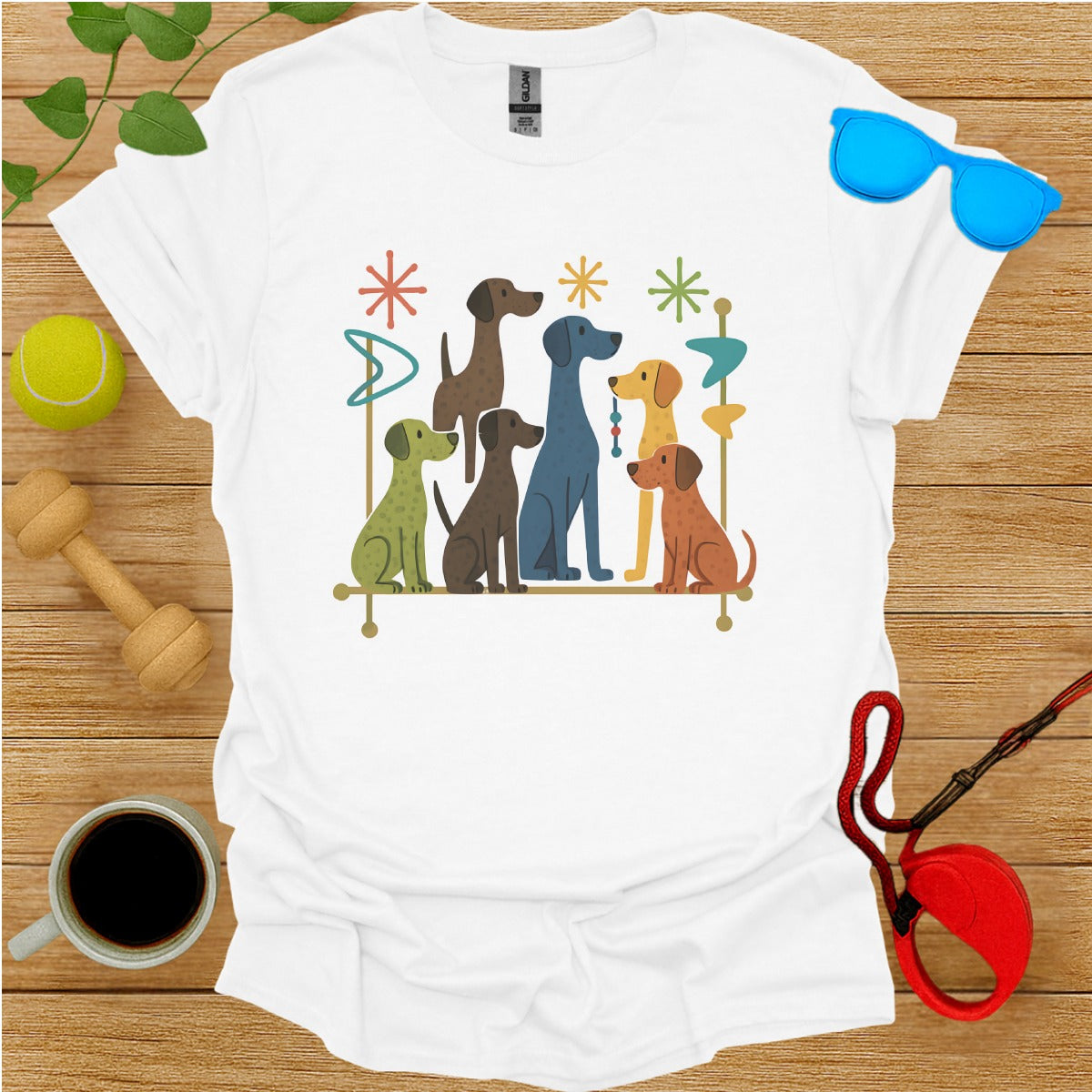Colorful Dogs Graphic Printed T-shirt for Pet Lovers
