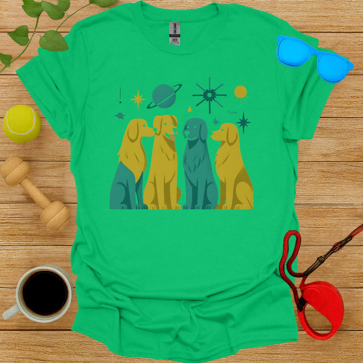 Colorful Dogs with Planet Graphic T-Shirt
