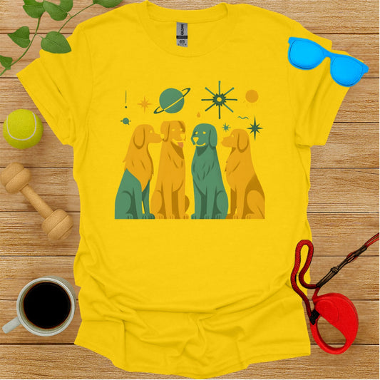 Colorful Four Dogs in Space Themed T-Shirt