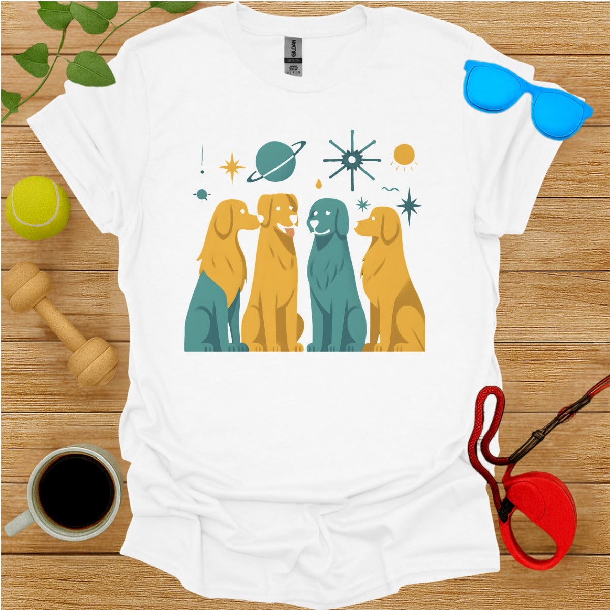 Galaxy Dog Gathering Graphic Tee Shirt