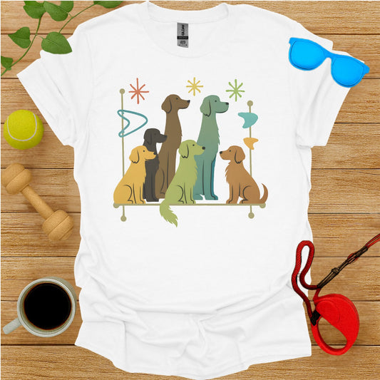 Colorful Retro Dogs Print on White T-shirt