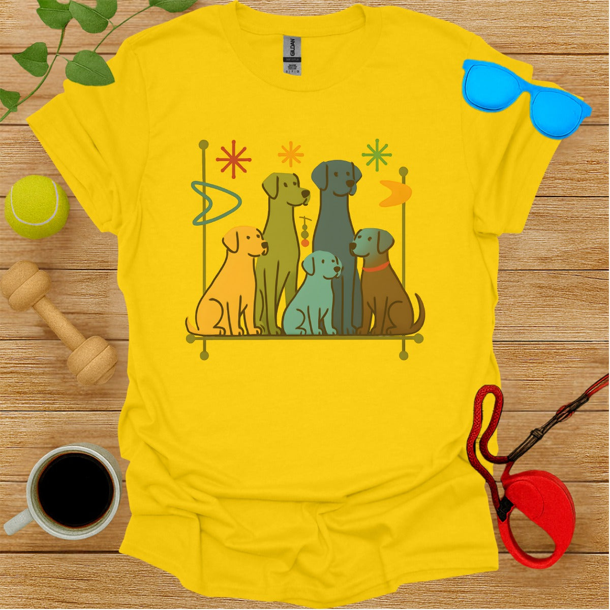 Colorful Dog Family Graphic Tee Shirt Design