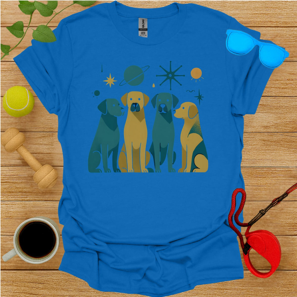 Colorful Dogs in Space Graphic T-shirt