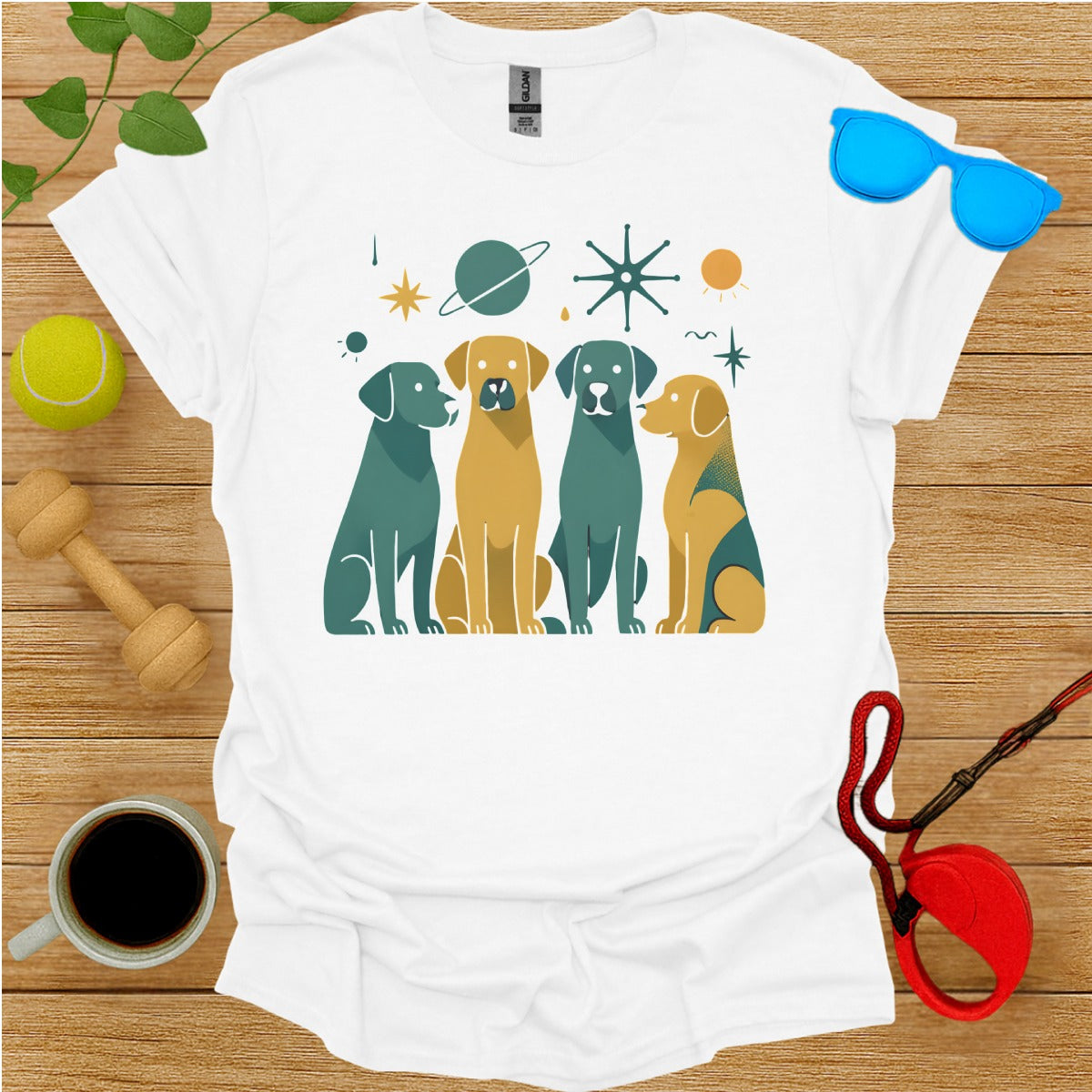 Four Dogs with Space Theme Graphic Tee