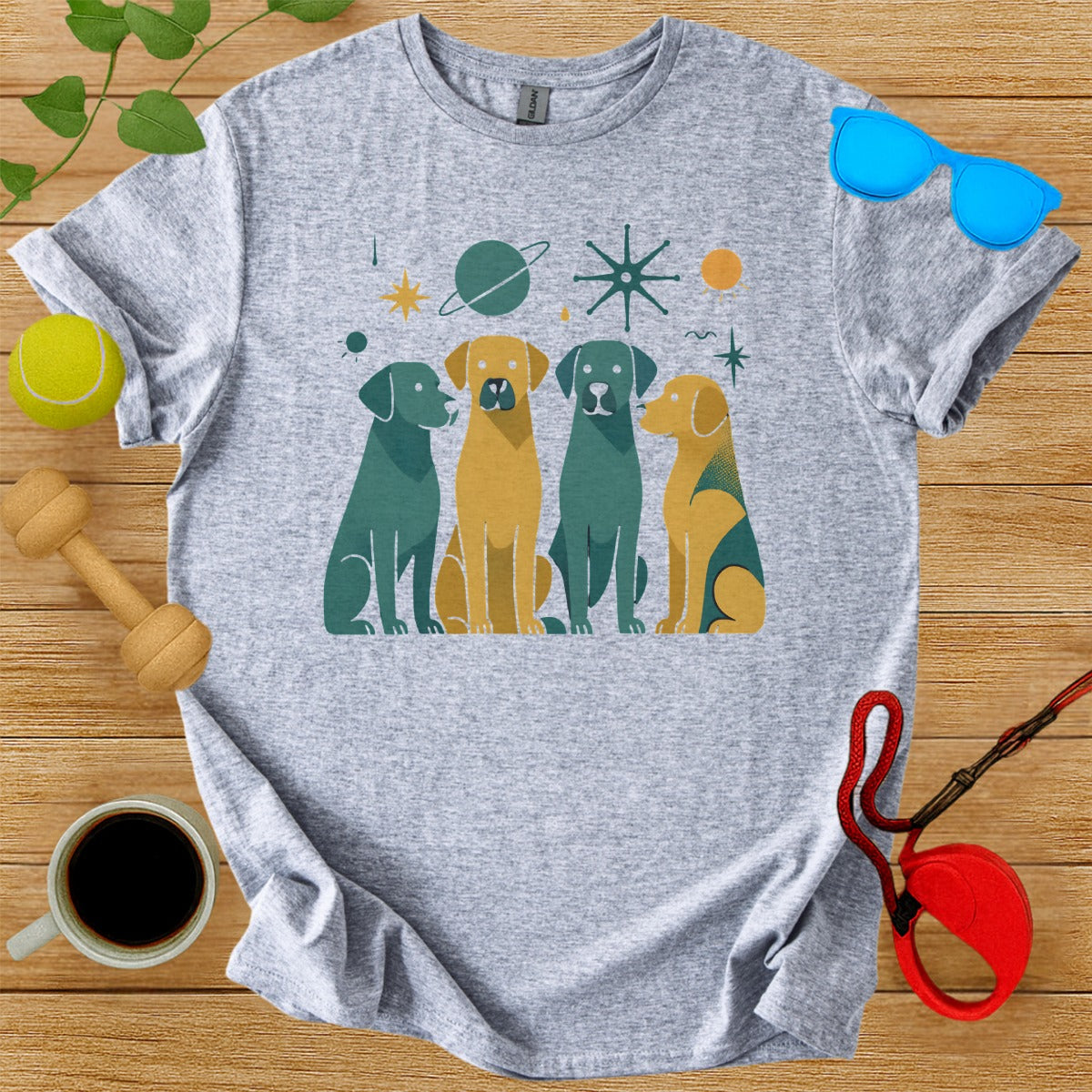Space Themed Dog Graphic on Grey T-Shirt Product