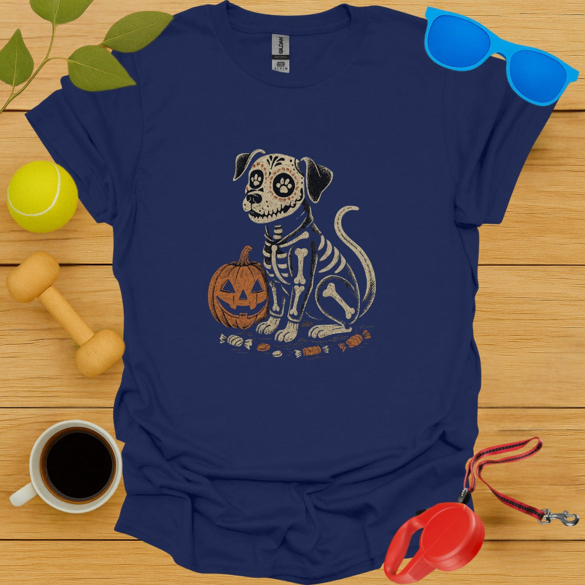 Skeleton Puppy with Pumpkin Design T-Shirt product type