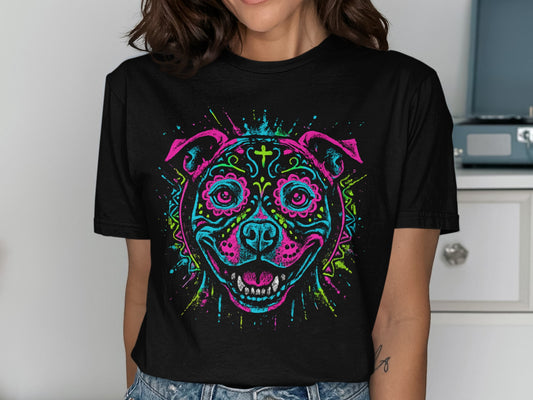 Neon Psychedelic Dog Face Art T-Shirt product