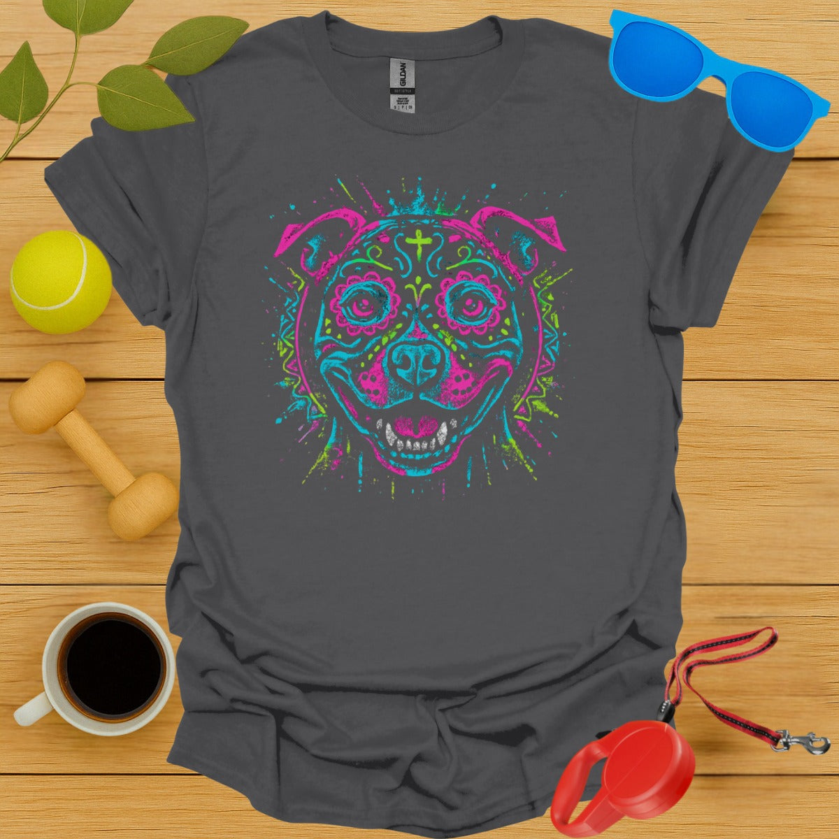 Neon Glow Colorful Dog Face Art Graphic Shirt product