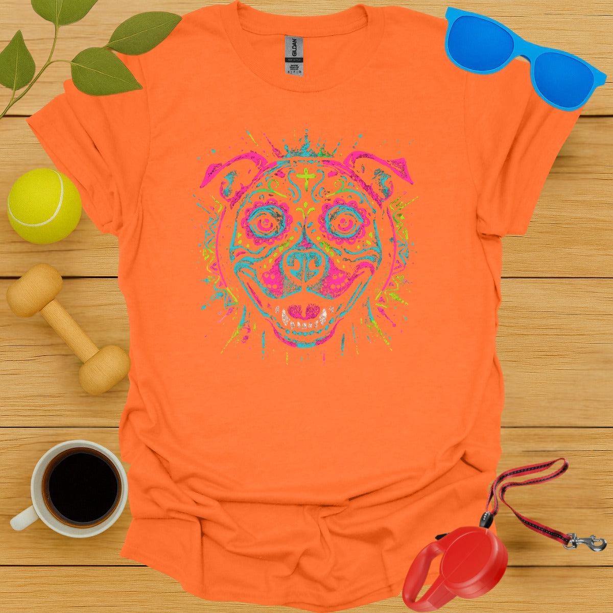 Vibrant Neon Dog Illustration T-Shirt Product Type