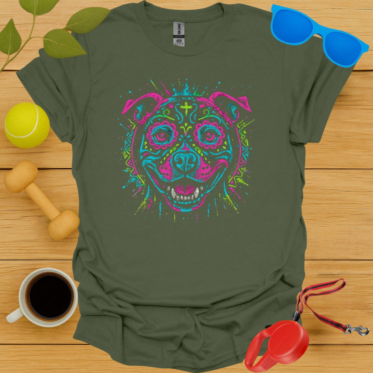 Vibrant Dog Face Neon Art Graphic T-shirt product type
