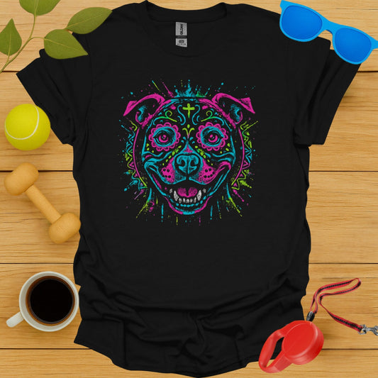Neon Colorful Dog Design Black T-shirt product