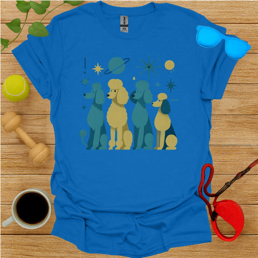 Colorful Retro Poodle Space Adventure T-Shirt