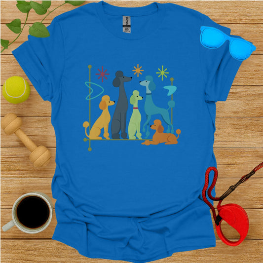 Colorful Poodle Design Blue Graphic T-Shirt