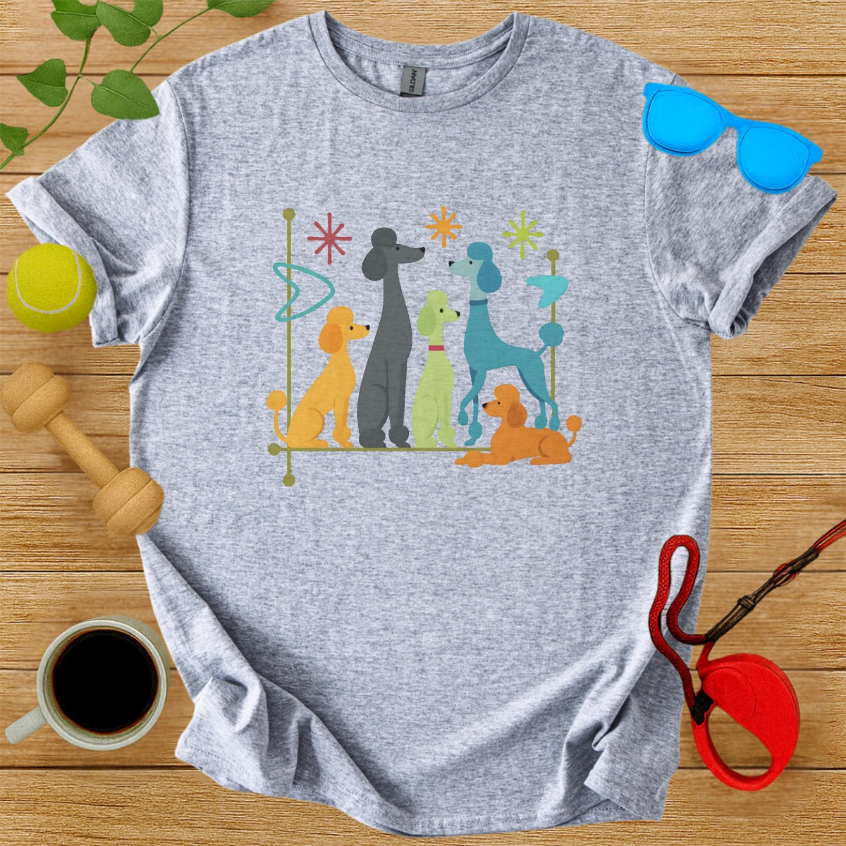 Colorful Poodles Design T-Shirt for Dog Lovers