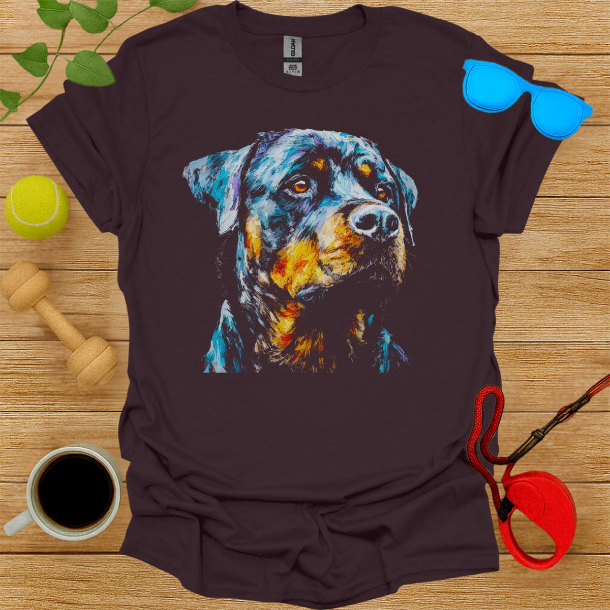 Colorful Rottweiler Dog Print on Dark Background T-shirt
