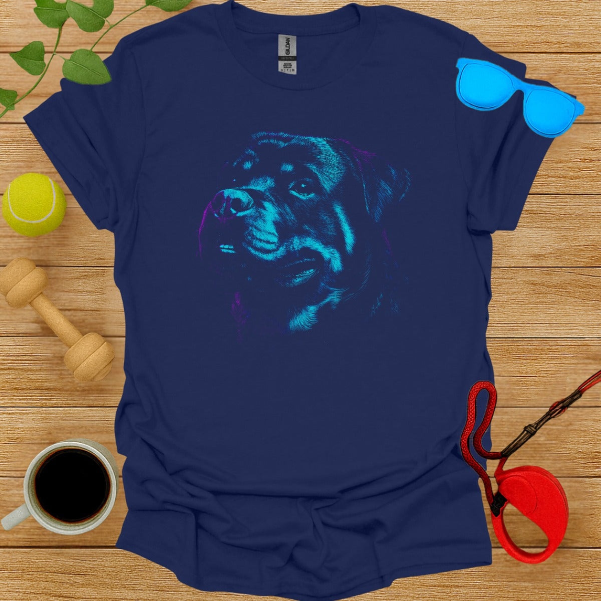Neon Rottweiler Portrait on Dark Blue Unisex T-shirt