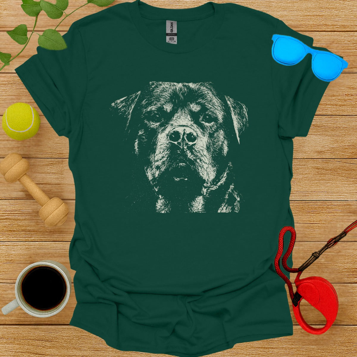 Rottweiler Face Graphic Print Green T-shirt Product