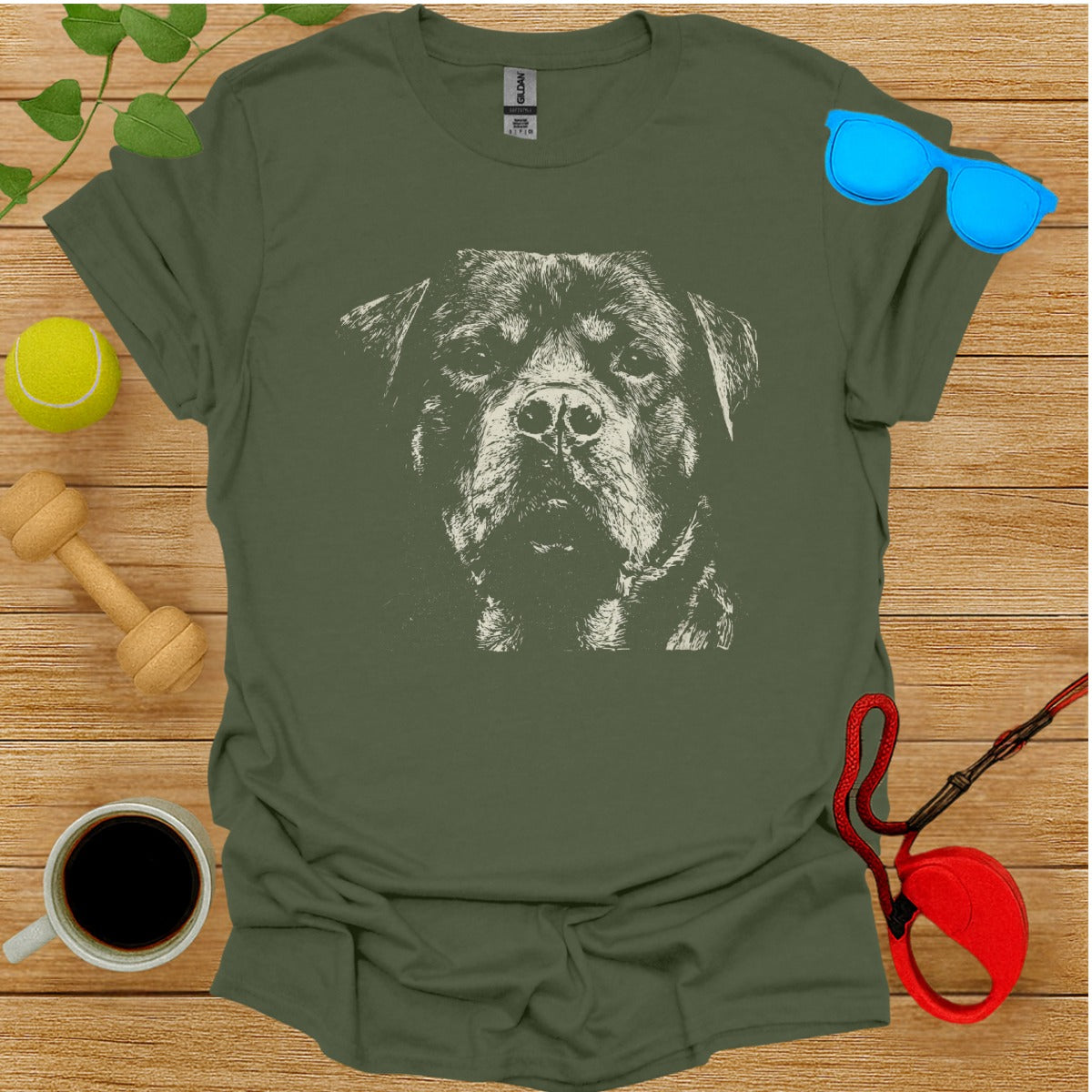 Grayscale Rottweiler Face Graphic T-Shirt Product