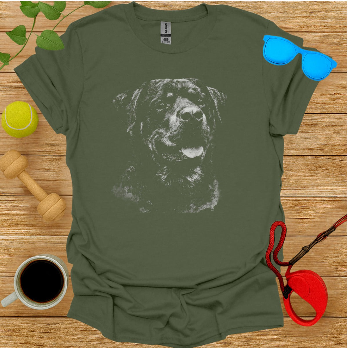 Graphic Dog Print T-shirt with Accessories Display