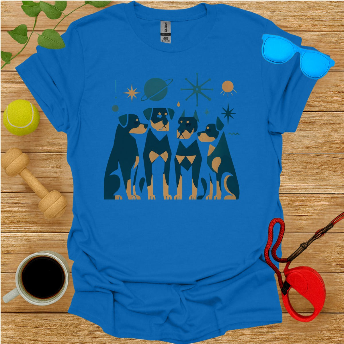 Cute Blue T-Shirt Featuring Space Dogs Design