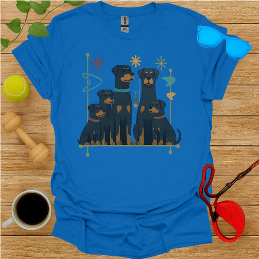 Cute Family of Black Dogs Graphic on Blue Shirt