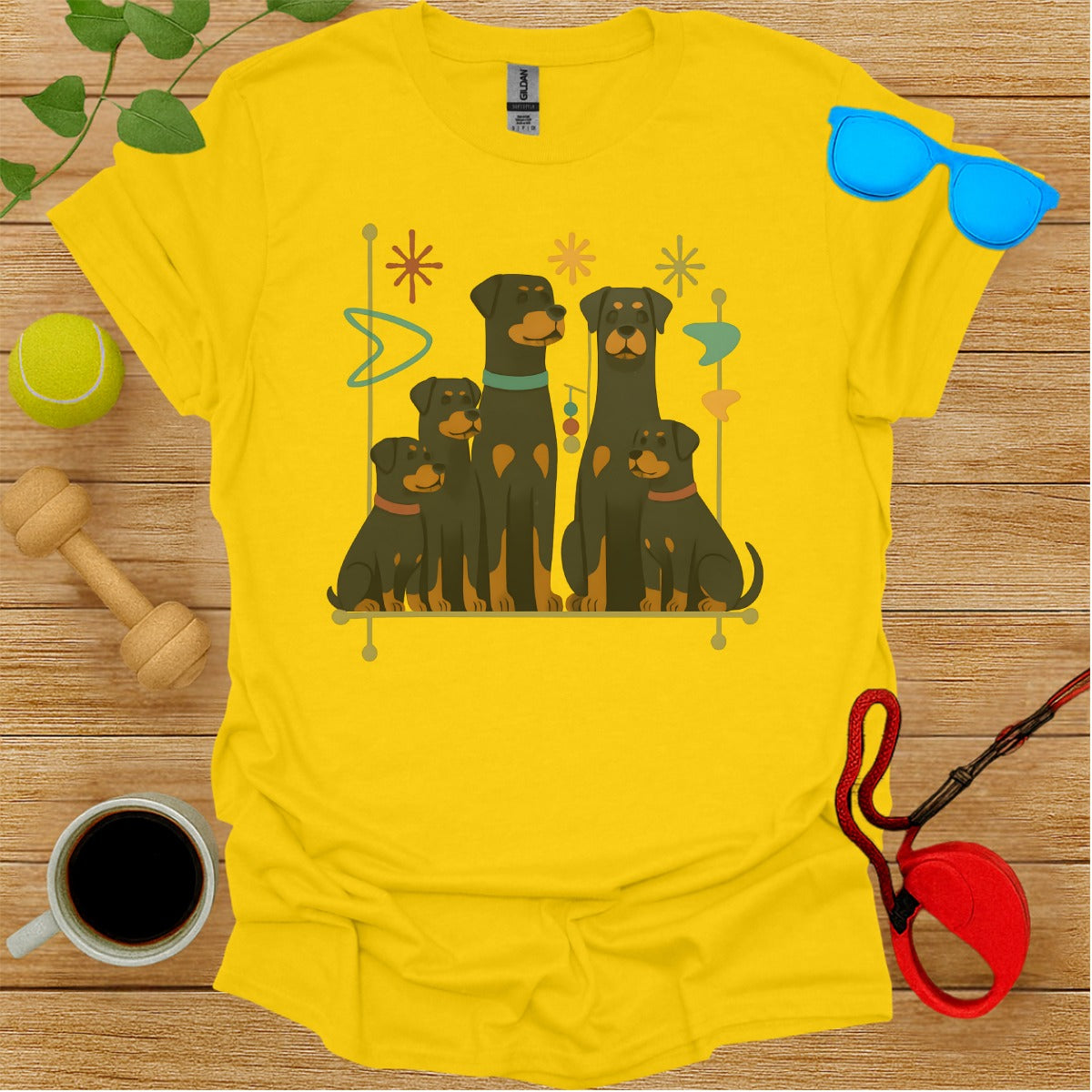 Retro Style Four Dogs Graphic Tee for Dog Lovers