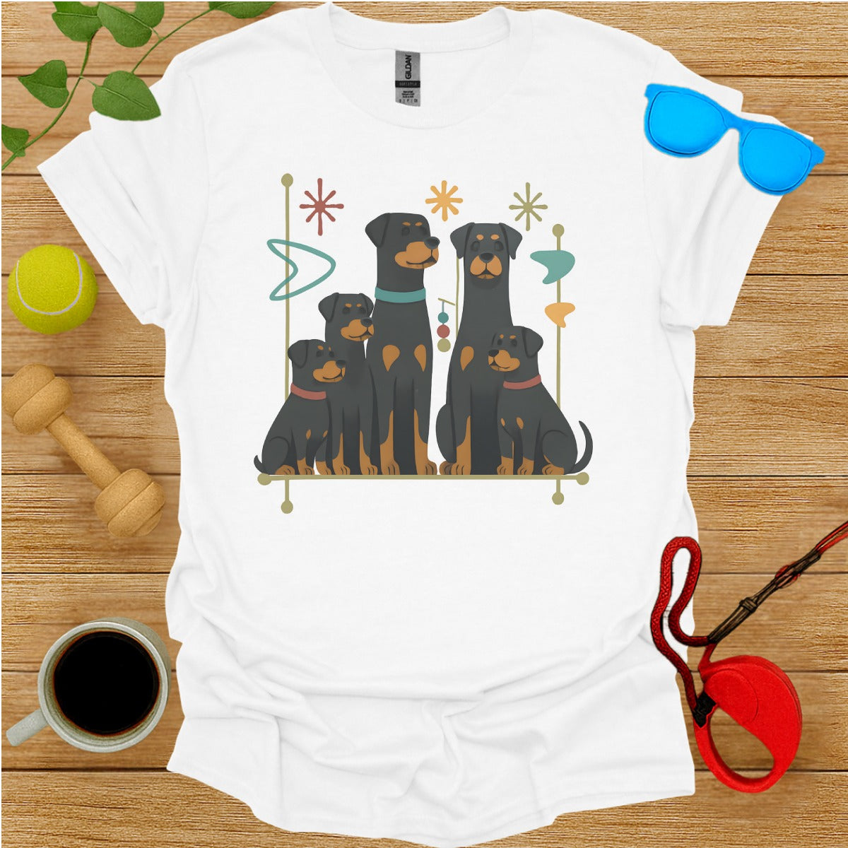 Cute Family of Four Cartoon Dogs Graphic Tee