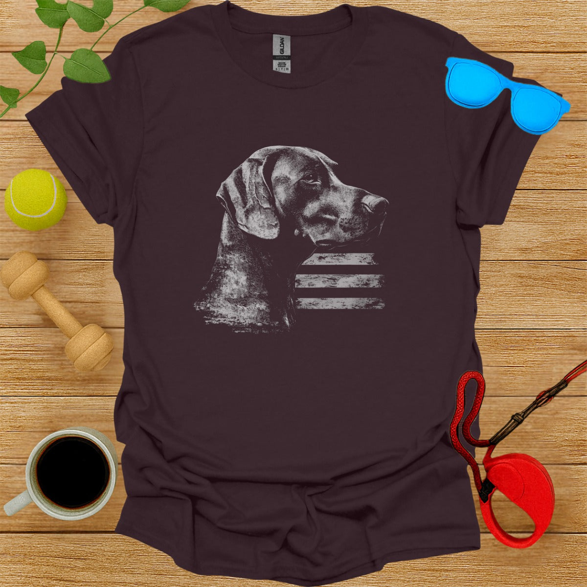 Dog and American Flag Graphic T-shirt Product