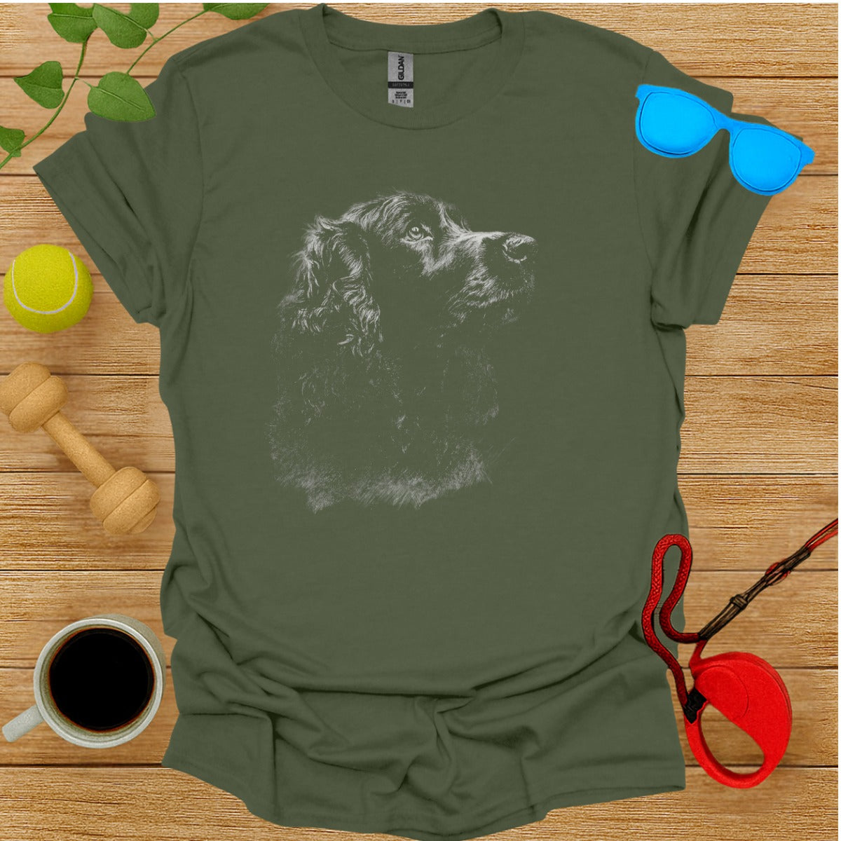 Dog Print Graphic Green Tee Shirt for Casual Wear