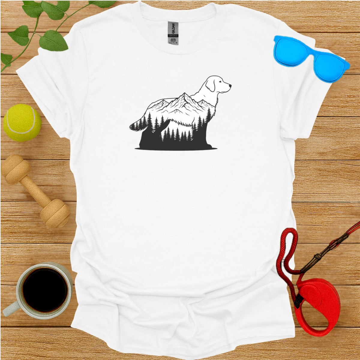 Dog with Mountain Forest Graphic T-Shirt product