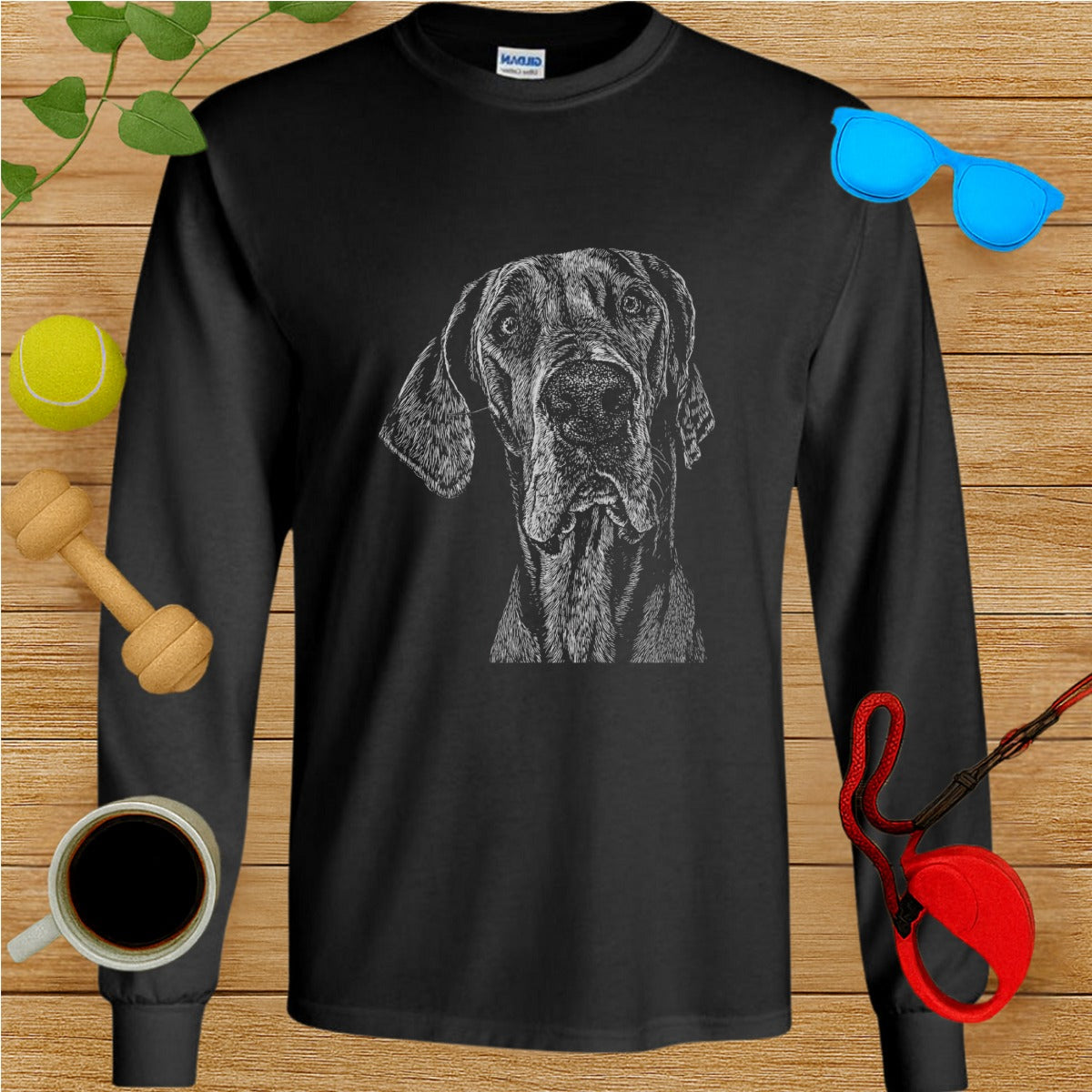 Long sleeve shirt with Great Dane dog illustration