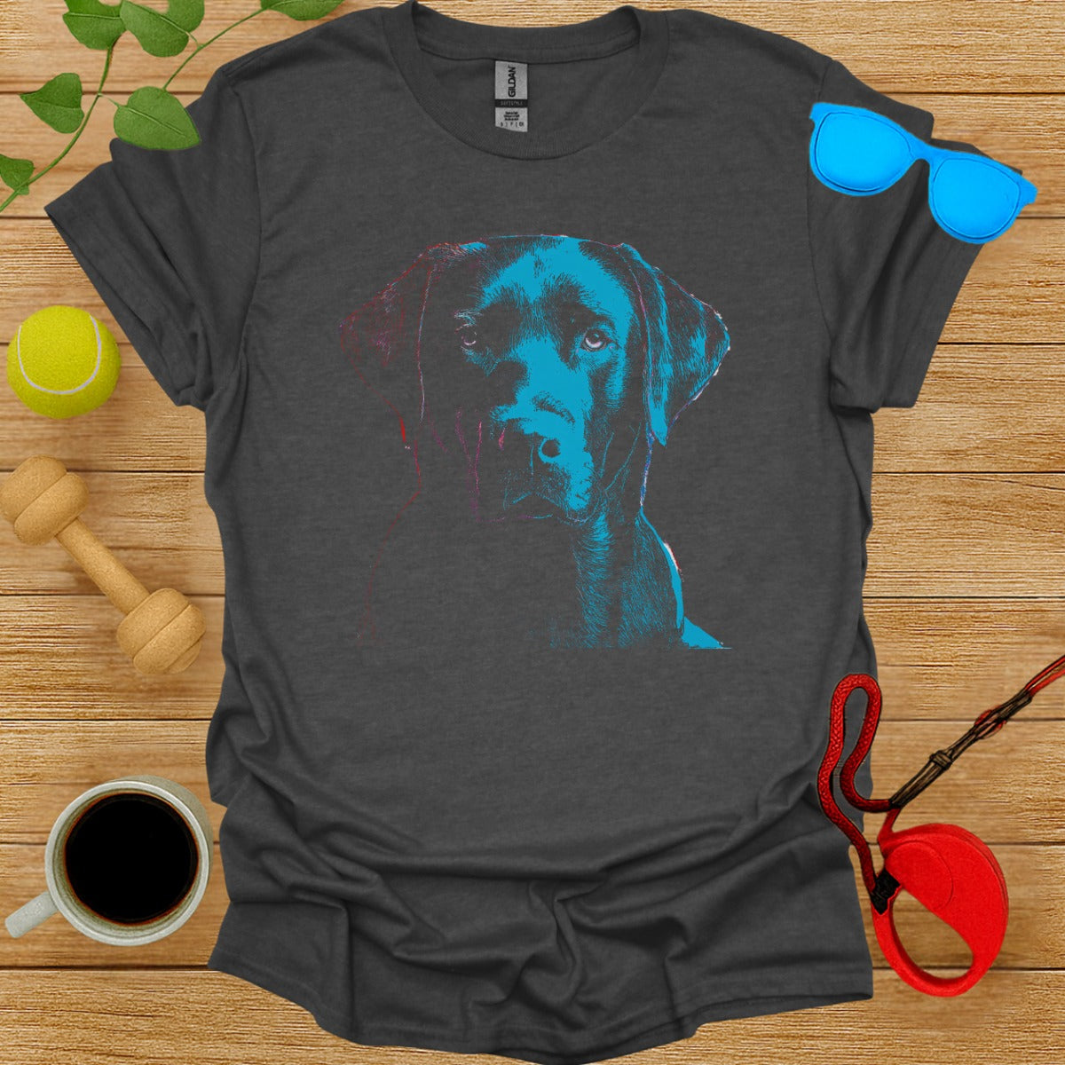 Vibrant Blue Dog Print Dark Grey T-shirt