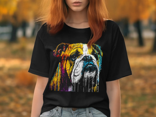 Colorful Bulldog Art Printed Black T-shirt product type