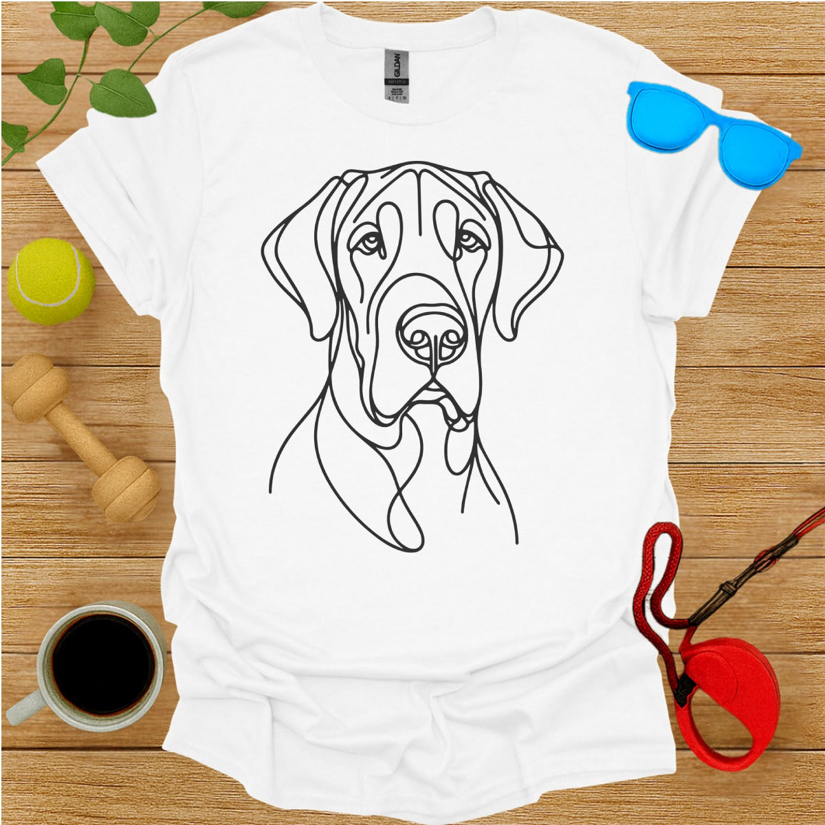 Line Art Dog Illustration on White T-Shirt Product