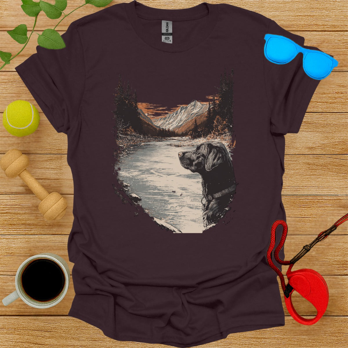 Scenic Mountain Dog Art Graphic Tee Shirt