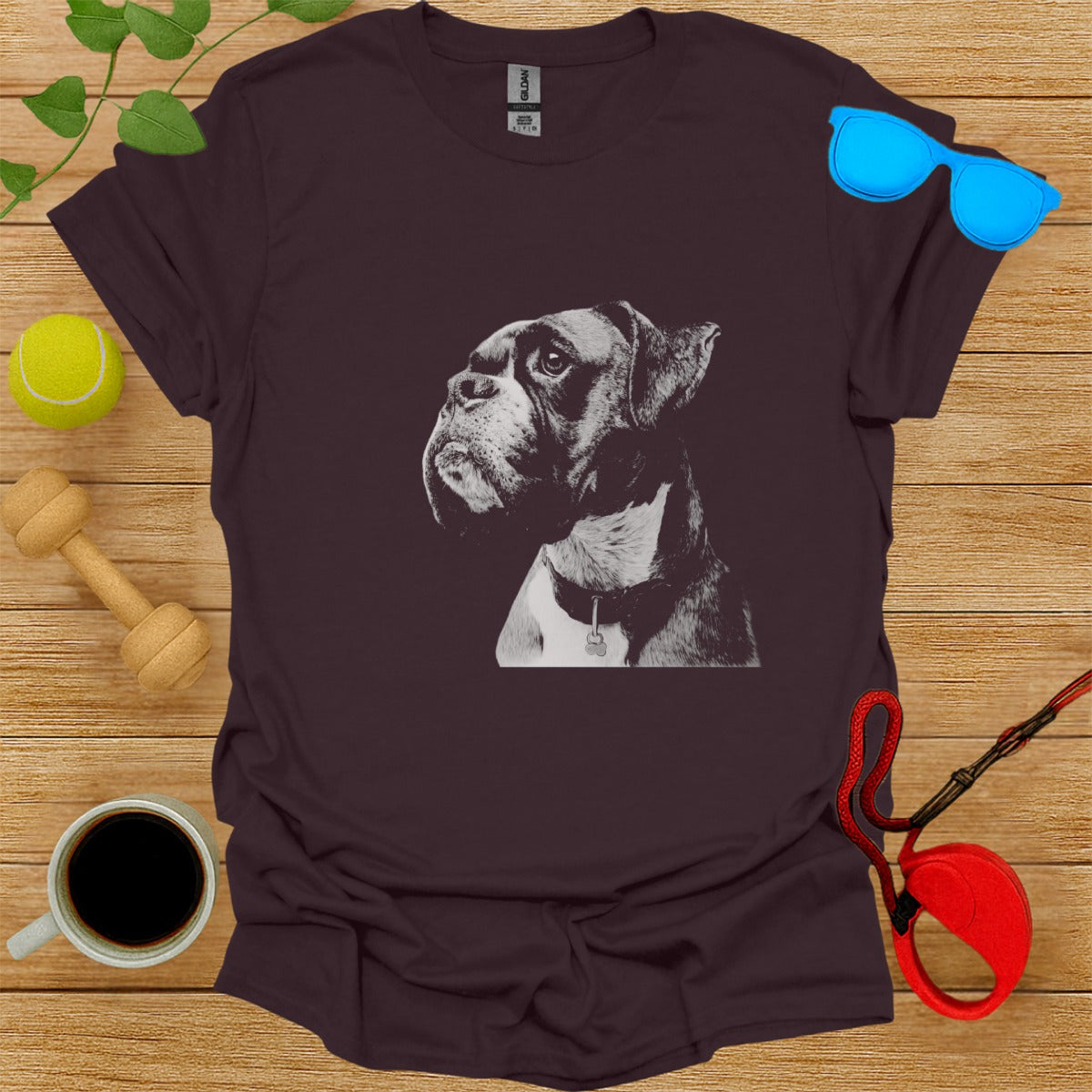 Graphic Boxer Dog Portrait Design T-shirt